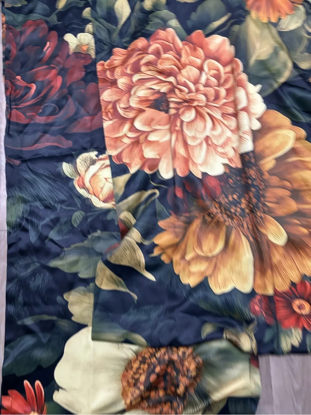 Floral Black Curtain Panel - Elegant Autumn Blooms 52x84 Inchs
